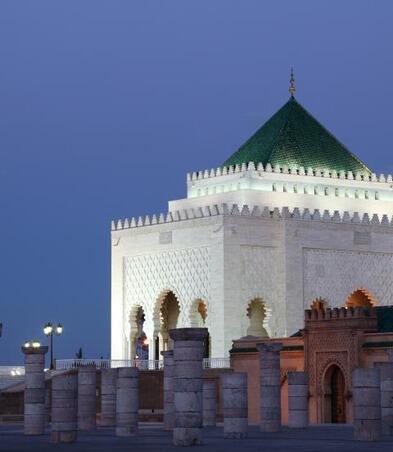 Mausoleum of Mohammed V at dusk in Rabat Morocco