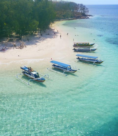 Image of tourist ships anchored on the beach