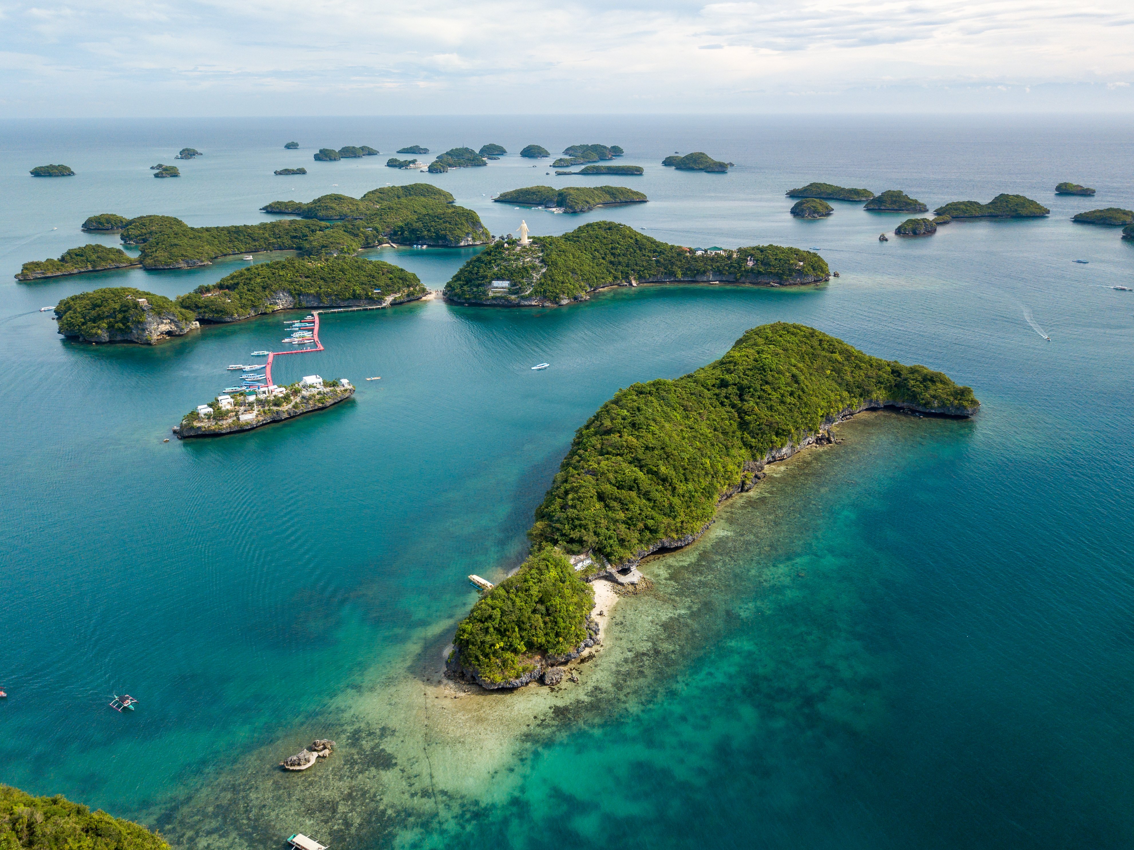 Scenic aerial  of the Hundred Islands National Park in Pangasinan, Philippines