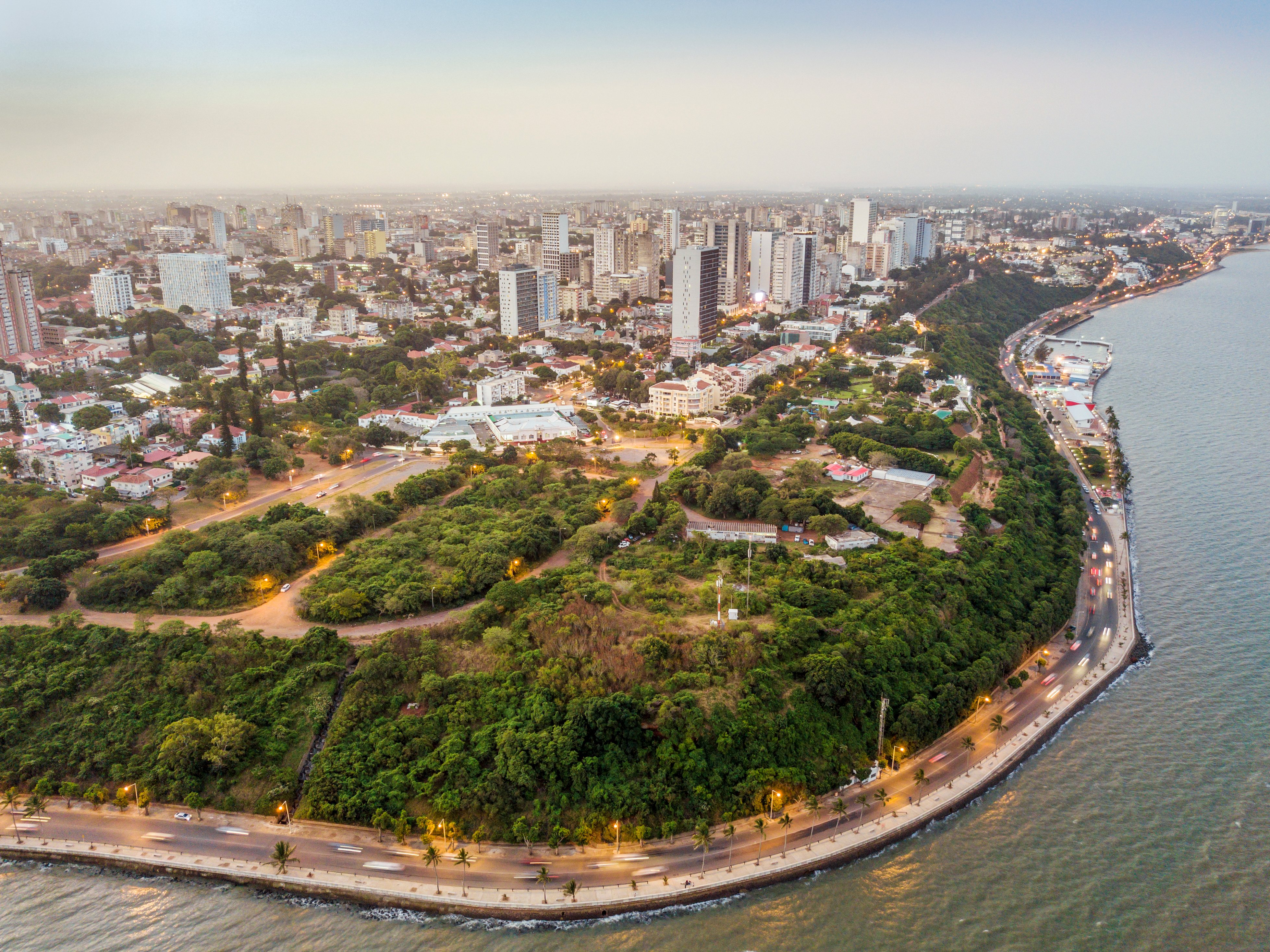 Aerial view of beautiful coast of Maputo, Costa do Sol, Mozambique