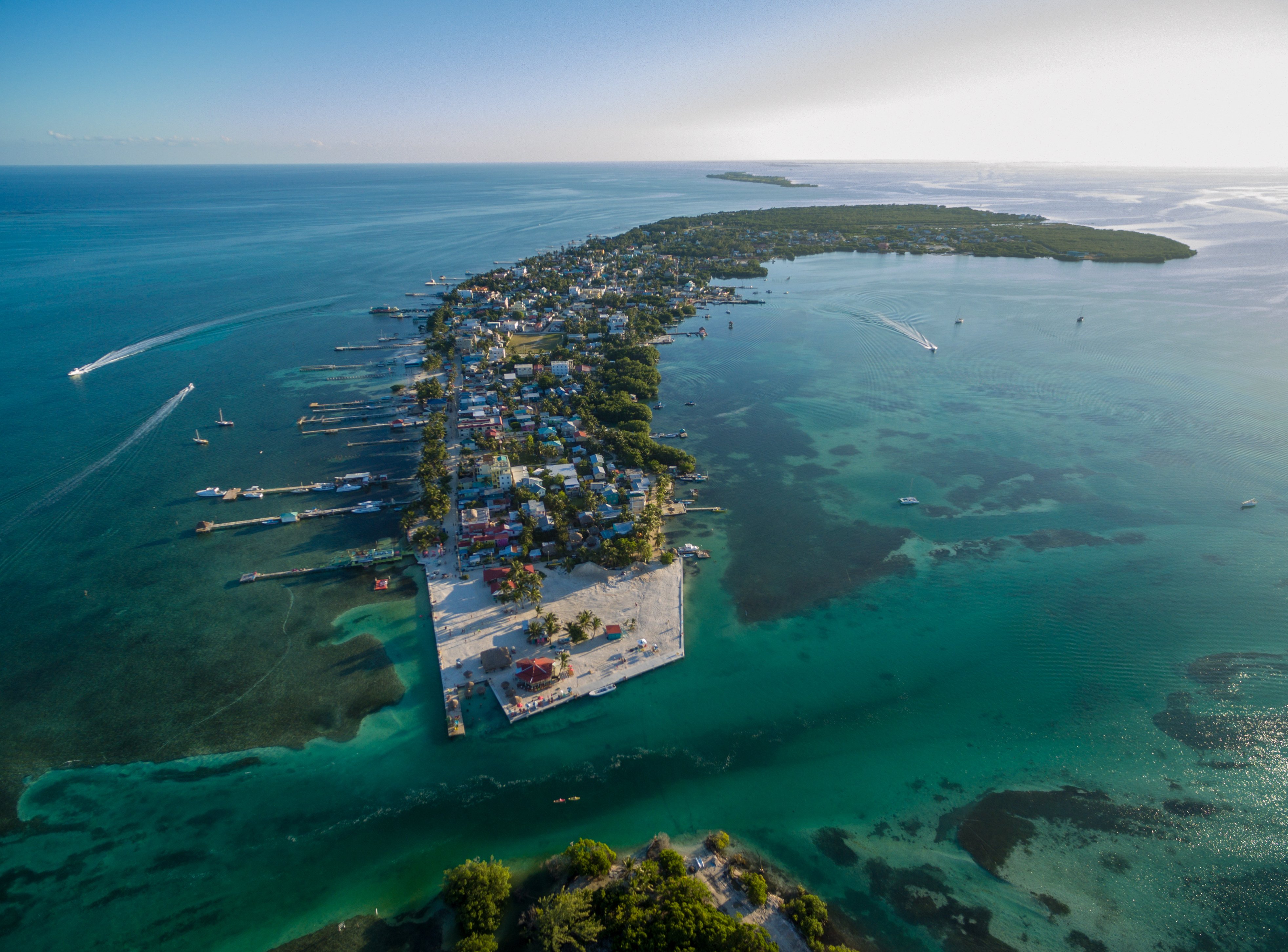 Aerial view of Caye Caulker island in Belize