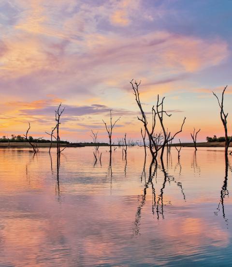 Lake Kariba is a man made lake, 226 km long and 40 km wide, located on the border between Zambia and Zimbabwe.