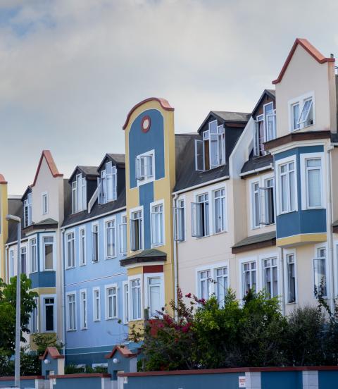 Landmark colorful houses in Swakopmund, Namibia