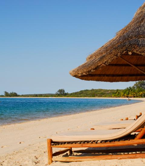 Resting beds on the coast of the idyllic island