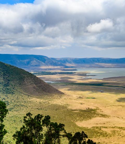 View of the Ngorongoro crater from atop the mountain