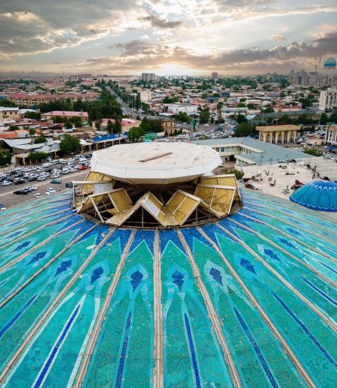 Aerial view of the Chorsu market in Tashkent, Uzbekistan