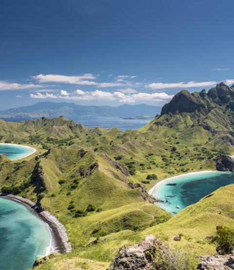 Aerial view of the island at the famous park known for it's namesake resident the Komodo Dragon