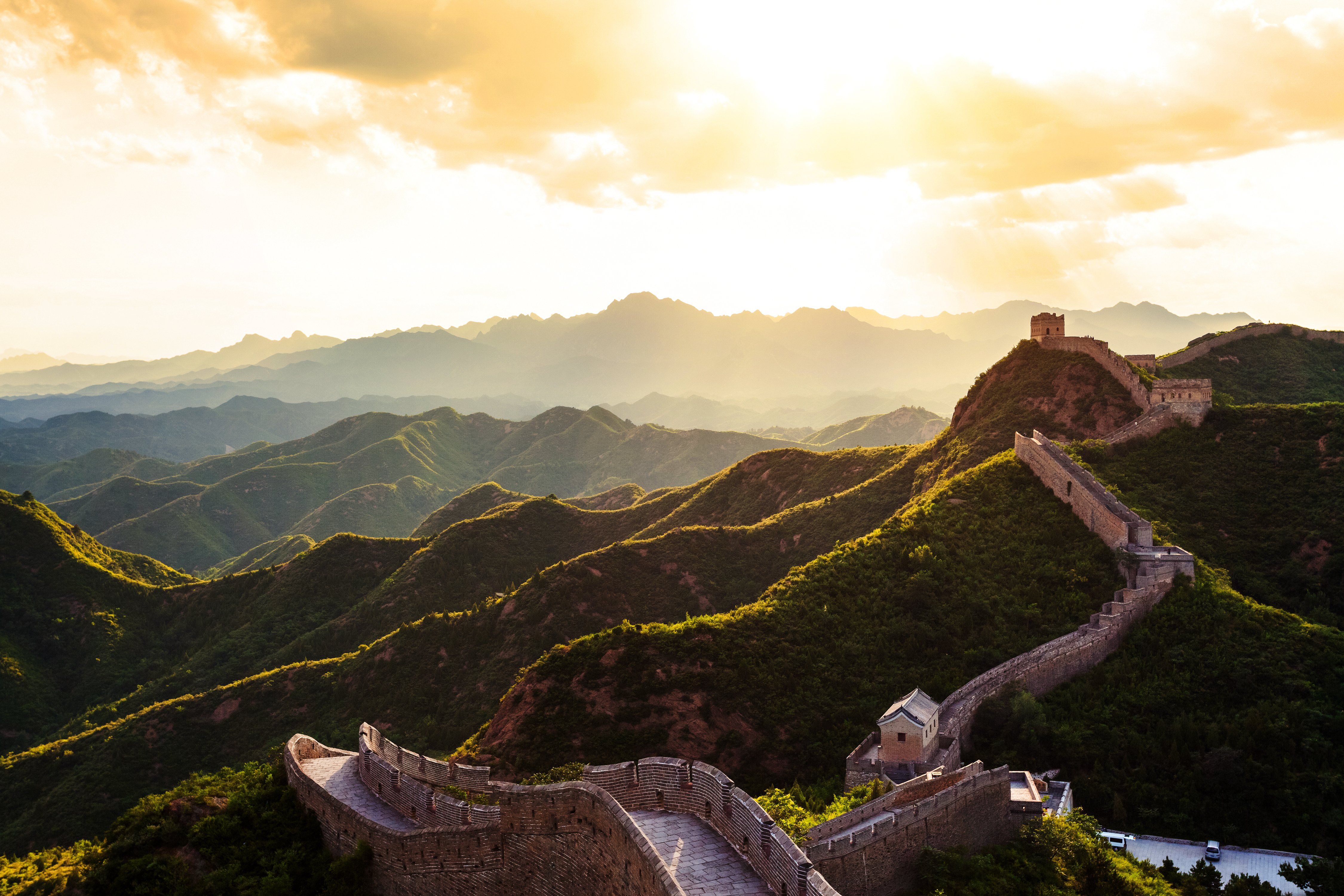 Great Wall of China under sunshine, is the largest man-made project in the world spanning over 20,000 km