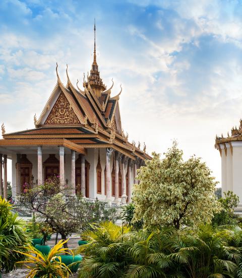 The Silver Pagoda or Wat Preah Keo, Wat Ubosoth Ratanaram or Preah Vihear Preah Keo Morakot is located on the south side of the Royal Palace, Phnom Penh