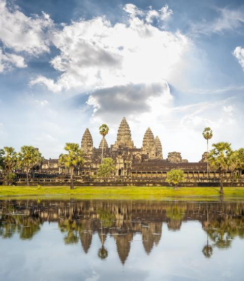 Temple of Angkor Wat reflected in the lake near Siem Reap, Cambodia