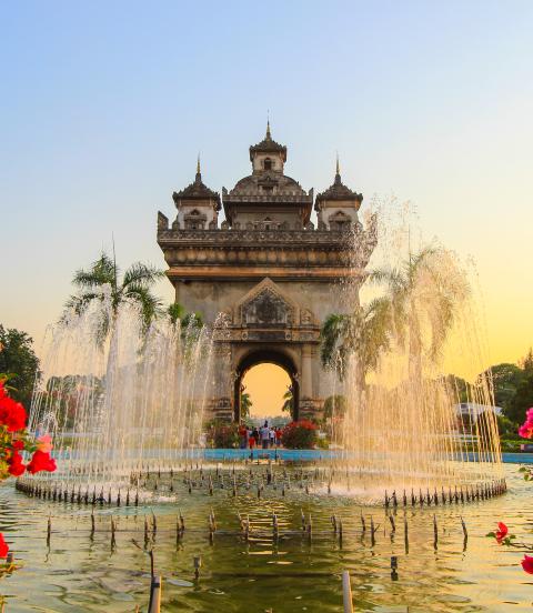 Patuxai monument on Lang Xang Avenue in the centre of Vientiane, Laos