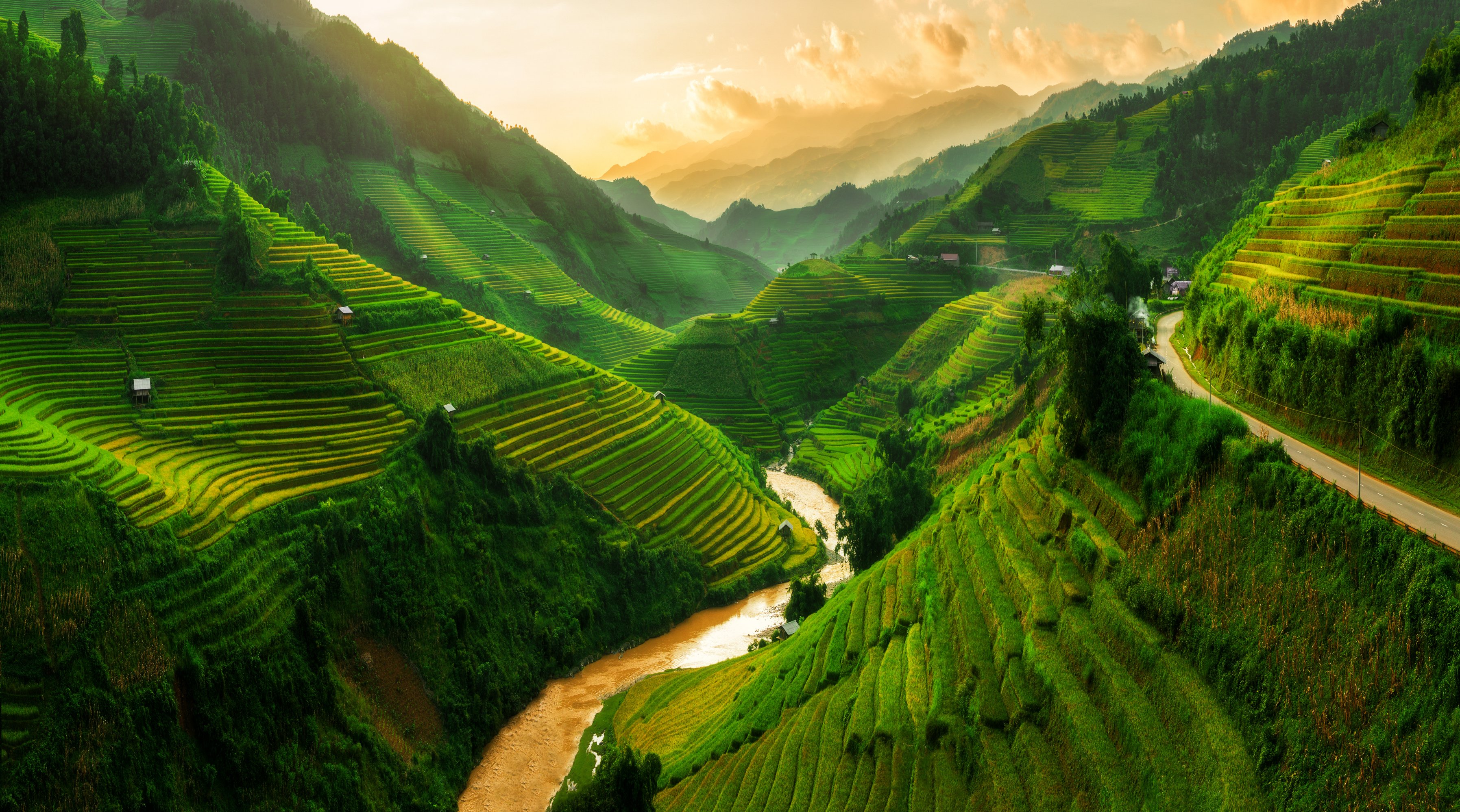 About 2,200 hectares of rice terraces, layer by layar. Terraced rice field landscape near Sapa in Vietnam. Mu Cang Chai Rice Terrace Fields