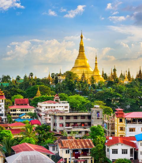 Yangon, Myanmar skyline with Shwedagon Pagoda