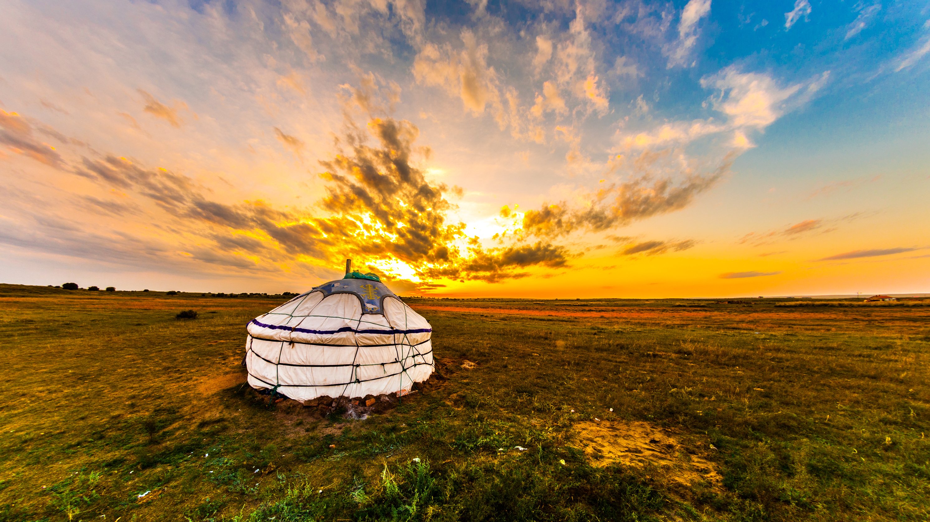 Traditional circular yurt in the Mongolian-Manchurian steppe