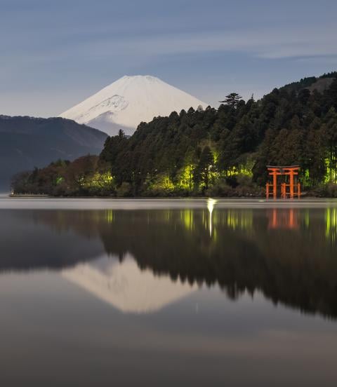 Lake Ashi, also referred to as Hakone Lake or Ashinoko Lake, is a scenic crater lake that lies along the southwest wall of the caldera of Mount Hakone