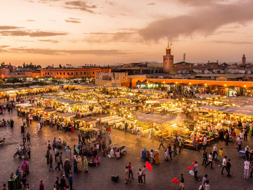 the marketplace and central square, Djema el Fna, in Marrakech, Morocco