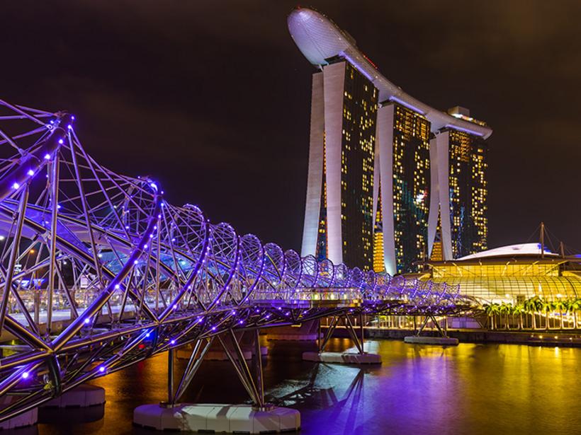 Walk through the Helix Bridge, inspired by the stunning structure of human DNA